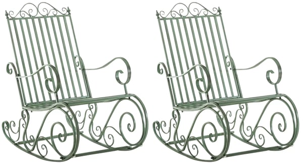 Sæt med 2 antikke grønne Smilla gyngestole i metal til have/terrasse/indendørs brug