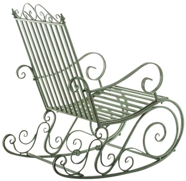 Sæt med 2 antikke grønne Smilla gyngestole i metal til have/terrasse/indendørs brug