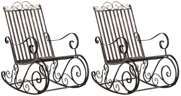 Sæt med 2 Smilla gyngestole i bronze metal - Antikt look, nostalgisk design, indendørs/udendørs brug, 94x56x90 cm Sæt med 2 Smilla gyngestole i bronze metal - Antikt look, nostalgisk design, indendørs/udendørs brug, 94x56x90 cm