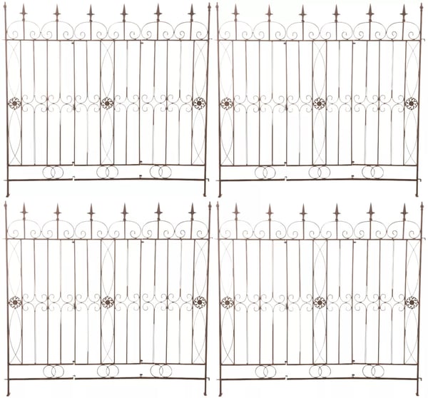 Sæt med 4 antikke brune metalhavehegn - rustikt landlig espalier, 116 cm højt