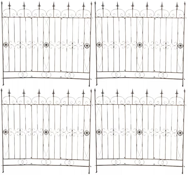Set med 4 trädgårdsstaket i bronsmetall, rustik lantlig stil, 116 cm H x 124 cm B, järn spaljé för växter