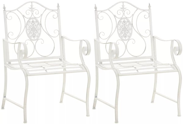 Sæt med 2 antikhvide Art Nouveau metal havestole