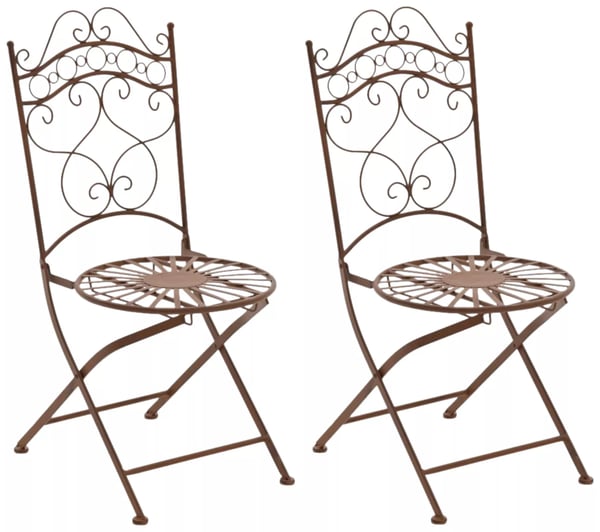 Set med 2 antika bruna metallstolar - Nostalgisk design, handgjorda trädgårdsmöbler i järn, 92 cm H