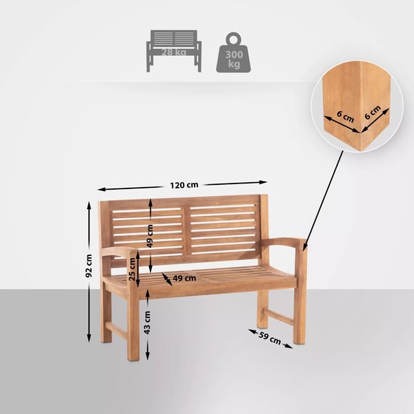 Tiikkipenkki Halden 120cm suojapeitteellä