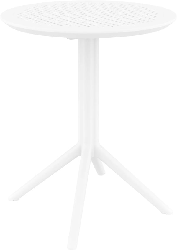 Sky Runt Fällbart Bord - Vit Plast, 60 cm Diameter, Väderbeständigt, Platsbesparande för Inomhus-/Utomhusbruk