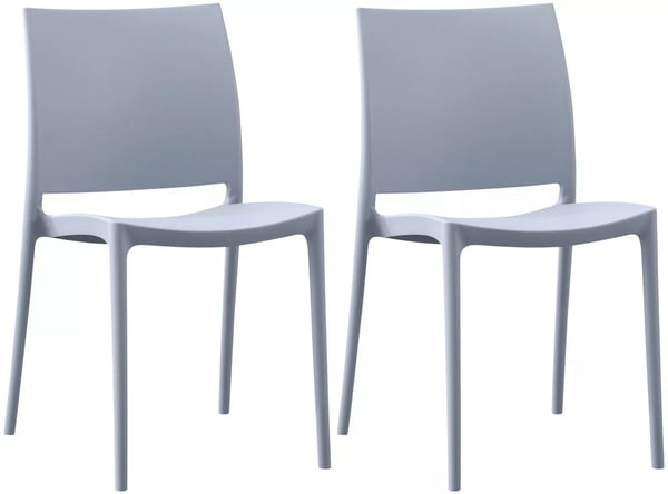 Sæt med 2 Meton stabelbare havestole i plast | Lysegrå, UV-bestandig og vejrbestandig | Ergonomisk, pladsbesparende design, gulvbeskyttere