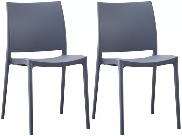 Set med 2 gråa stapelbara trädgårdsstolar i plast - Väderbeständiga och ergonomiska