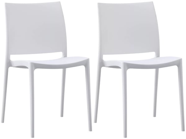Sæt med 2 Meton Hvide Stabelbare Havestole i Plast, Vejrbestandige, Ergonomiske, Ingen Montering Krævet
