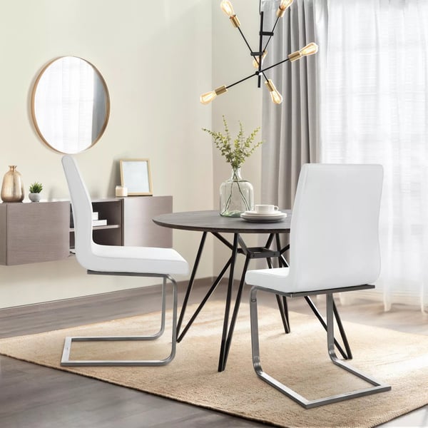 Belfort Spisebordsstol i Kunstlæder - Hvid, Stel i Rustfrit Stål, Moderne Cantilever Design