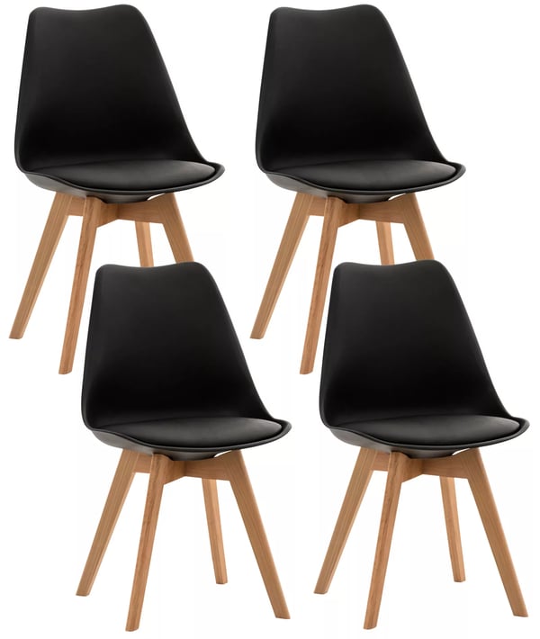 Set med 4 Linares matstolar med sits i konstläder och träram i svart