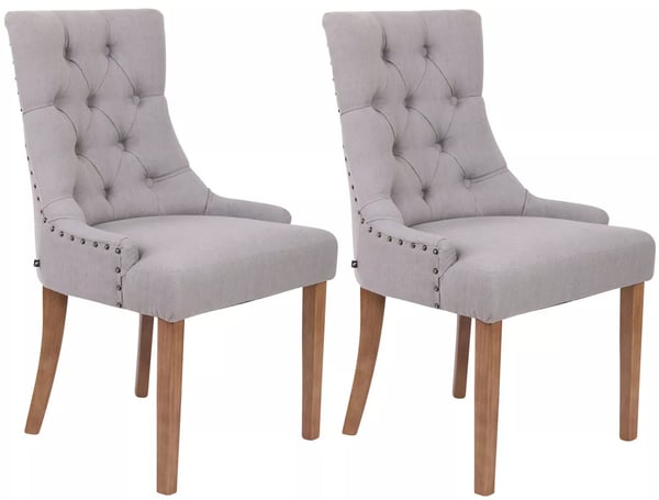 Set med 2 Aberdeen Grå Tyggklädda Matsalsstolar med Träben, Elegant Design, Bekväm Vadderad Sits