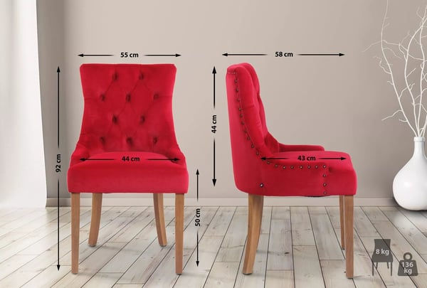 Punainen samettituoli Aberdeeen, puujalat