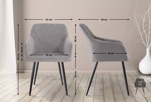 Shila fløjl spisebordsstol - grå metalramme