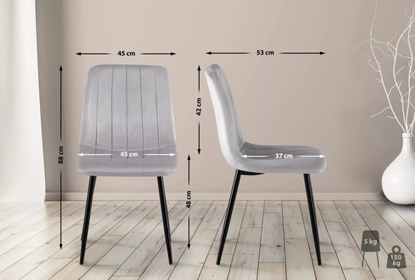 Dijon grå fløjl spisebordsstol med metalstel