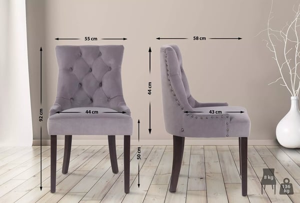 Sæt med 4 grå velour spisebordsstole med træben