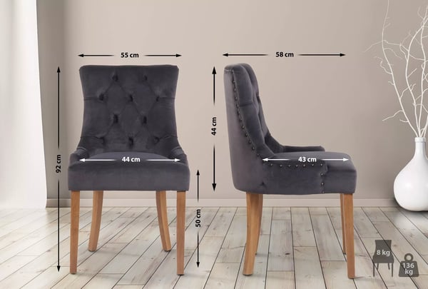 Sæt med 4 Aberdeen mørkegrå velour spisebordsstole med træben