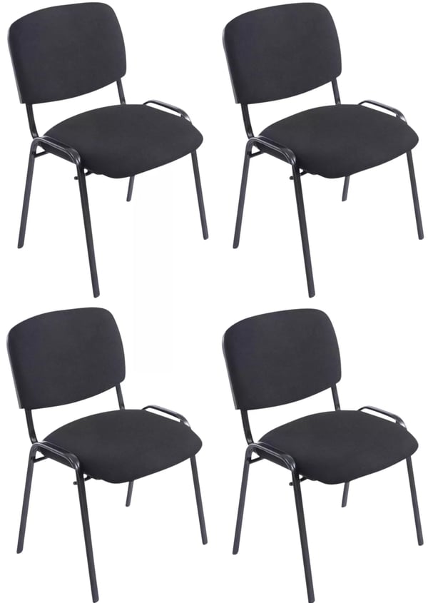 Set med 4 XL Ken tygstolar - Svart tyg med matt svart metallram, stapelbar, 150 kg kapacitet