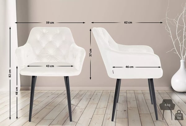 Stanley fløjl spisestol i creme med metalstel
