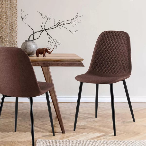 Giverny Set med 4 bruna matstolar i tyg med svarta metallramar
