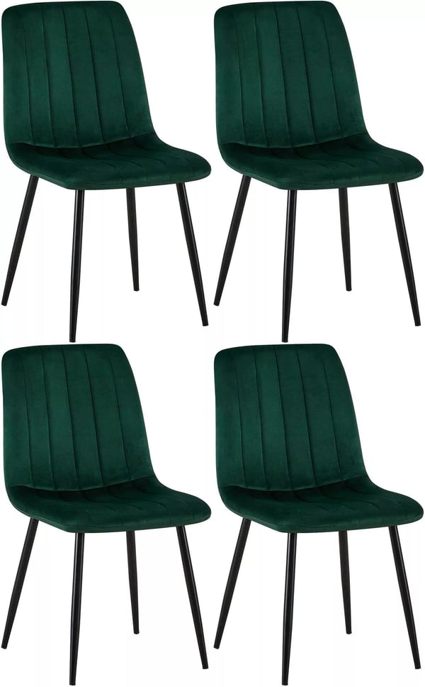 Sæt med 4 grønne velourstole med metalstel