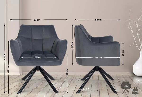 Swing sammetsmatstol mörkgrå