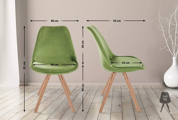 Sofia limegrön sammetsbesöksstol med träbas
