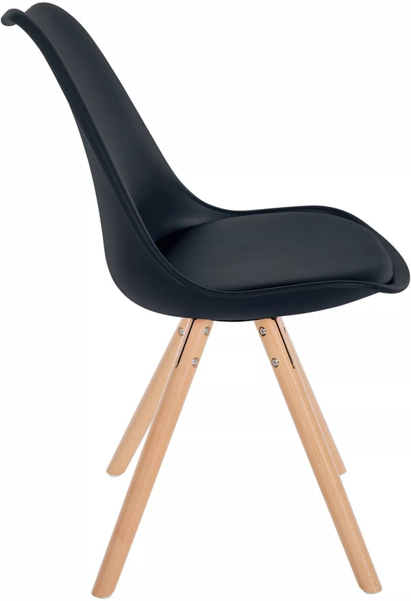 Sofia Sort Plastik Gæstestol med Naturtræsben - Moderne Kunstlædersæde, Komfortryglæn, 81cm H x 48cm B