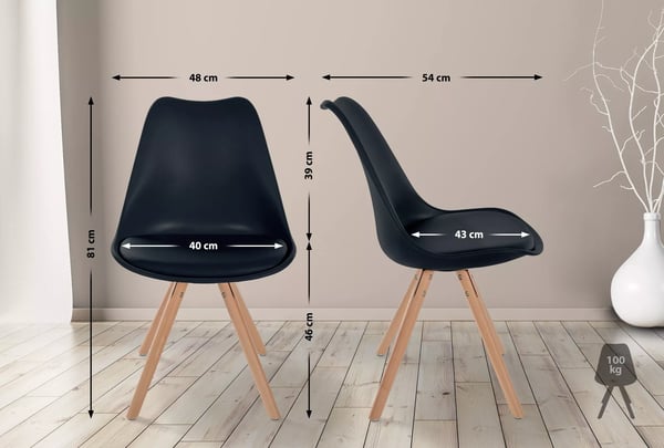 Sofia Sort Plastik Gæstestol med Naturtræsben - Moderne Kunstlædersæde, Komfortryglæn, 81cm H x 48cm B