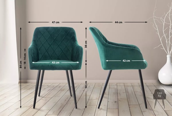 Sæt med 2 Shila fløjlsspisebordsstole