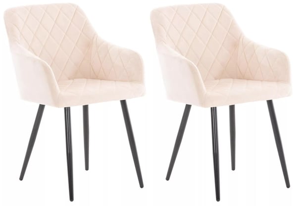 Sæt med 2 beige fløjlsspisebordsstole med metalstel
