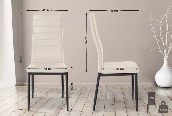 Mayfair Creme Kunstlæder Spisebordsstol med Metalstel