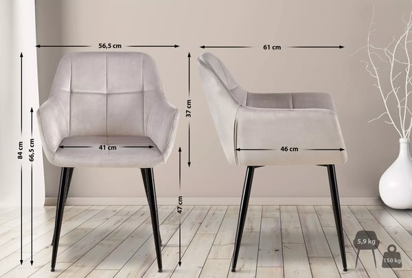 Emia samettivierastuoli, vaaleanharmaa, mattamusta metallijalusta