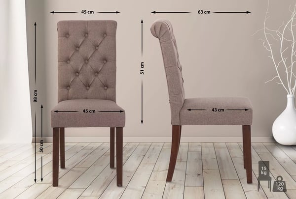 Sæt med 2 Lisburn stofspisebordsstole - Taupe, træramme