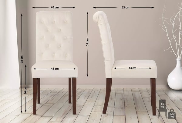 Lisburn samettiset ruokatuolit, 2 kpl, kerma, puujalusta