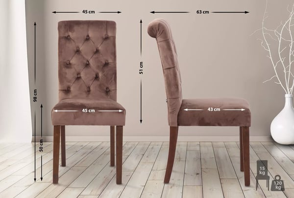 Lisburn samettiset ruokatuolit, 2 kpl, ruskea, puujalusta