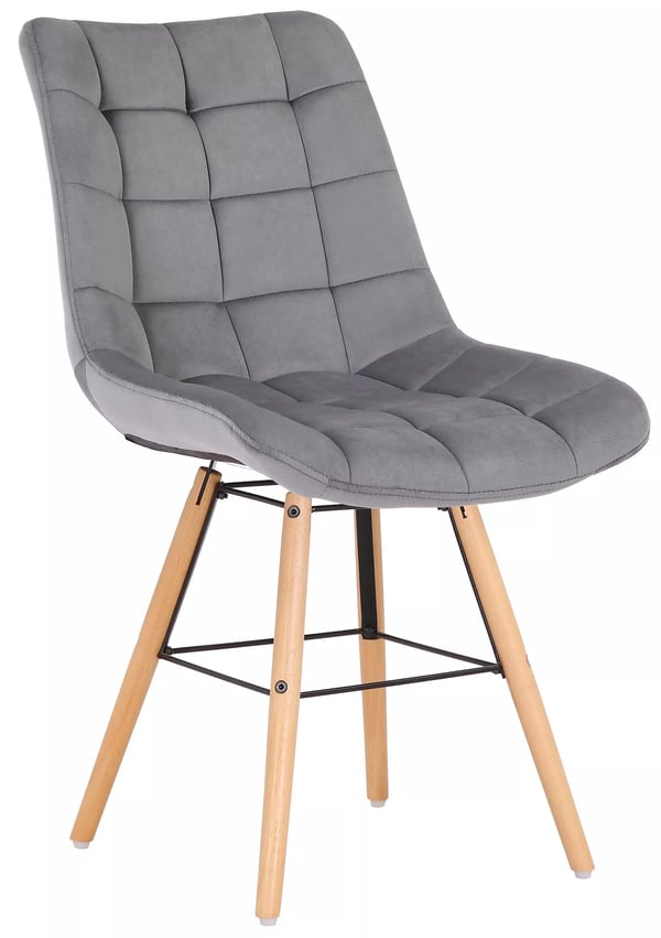 Sæt med 2 Leni grå velour spisebordsstole med træben