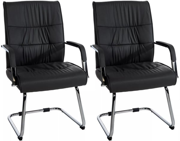 Set med 2 Sievert svarta besöksstolar i konstläder med metallram i kromlook