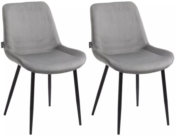 Set med 2 Victoria Grå Sammet Matsalsstolar med Mattsvarta Metallben