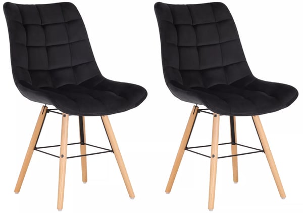 Set med 2 Leni sammetsmatstolar, svart med träben, bekväm vadderad sits