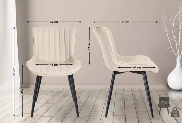 Sæt med 2 cremefarvede spisebordsstole i kunstlæder med metalstel
