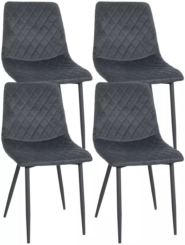 Sæt med 4 mørkegrå velour spisebordsstole med matsorte metalben - Telde Model