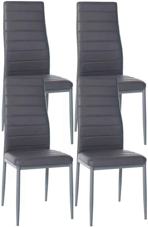 Set med 4 grå matstolar i konstläder med metallben, Mayfair Collection
