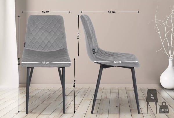 4 kpl Telde harmaa samettituoli mattamustilla metallijaloilla