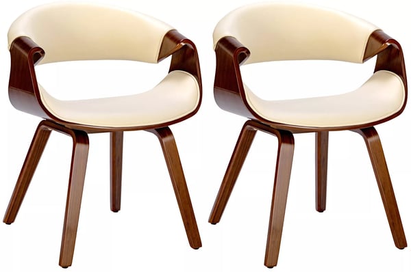 Set med 2 Foley matstolar med sits i konstläder och träram, valnöt/gräddvit