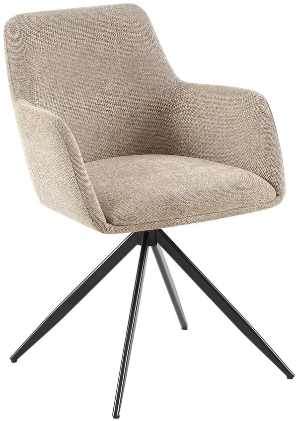 Olema Taupe stof spisebordsstol med matsorte metalben, 180° drejefunktion