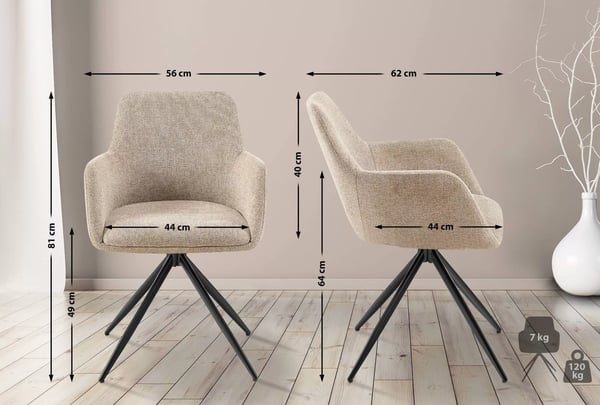 Ruokatuoli Olema, Taupe Kangas, Mattamusta Metalli Jalusta