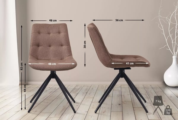 Merna stofspisebordsstol med drejefunktion i taupe med matsorte metalben