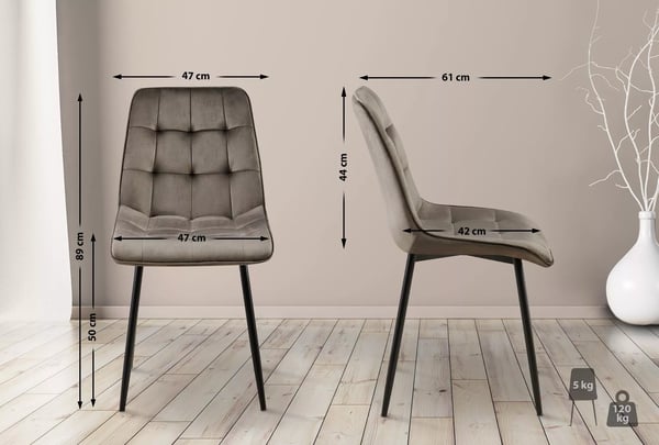 Gifford Antracit Fløjl Spisebordsstol med Mat Sort Metalstel