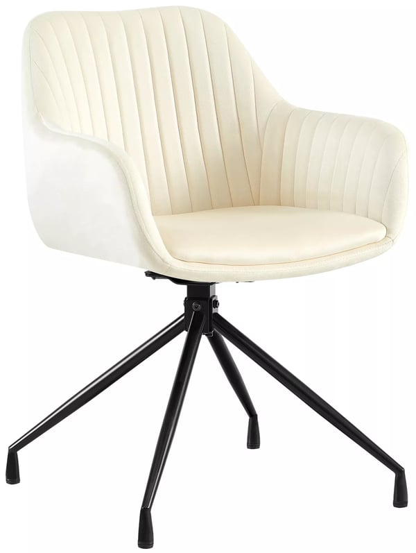 Welby fløjl spisebordsstol, creme, mat sort metalramme, drejefunktion