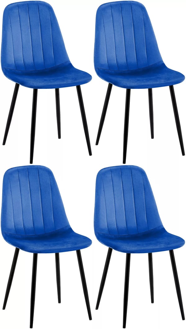 Set med 4 Baxter Blå Sammet Matsalsstolar med Mattsvarta Metallben